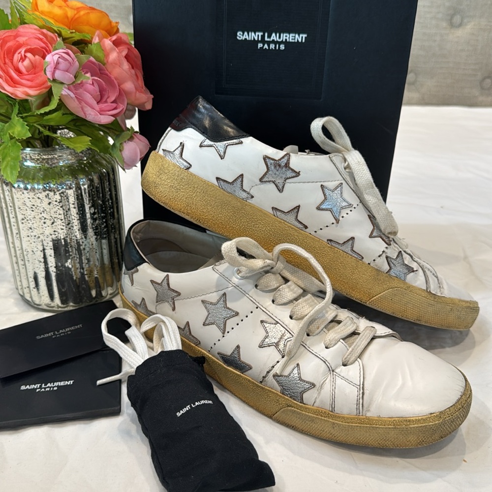 Authentic Saint Laurent Leather Star Sneakers - Picture 1 of 17